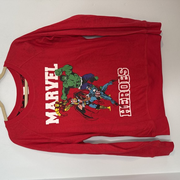 Marvel Heroes Women's Red Graphic Sweatshirt Size Large -Thor Hulk Iron Man - Picture 1 of 5